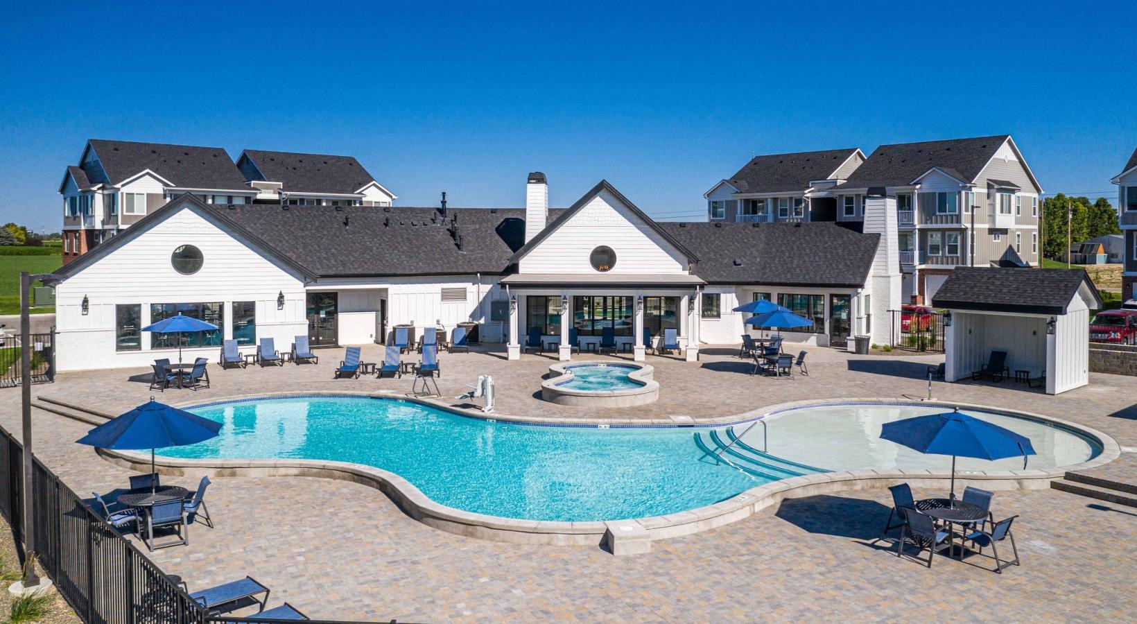 a swimming pool in a courtyard