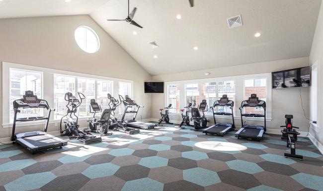 a gym with exercise equipment