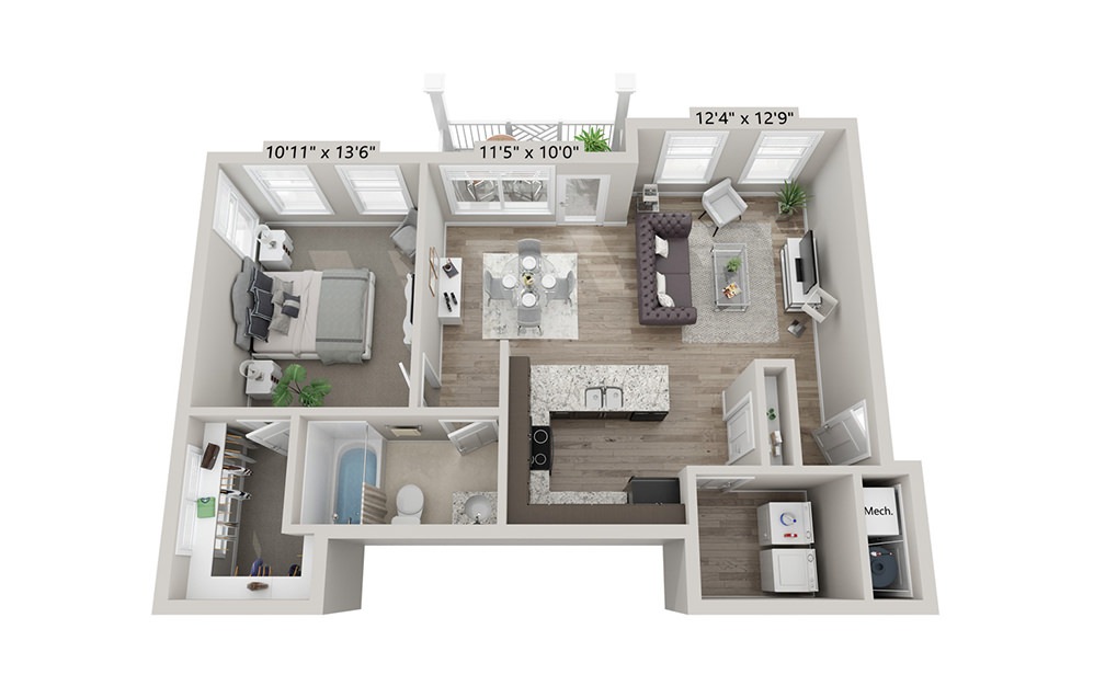 Willow - 1 bedroom floorplan layout with 1 bath and 752 square feet (1st floor 2D)