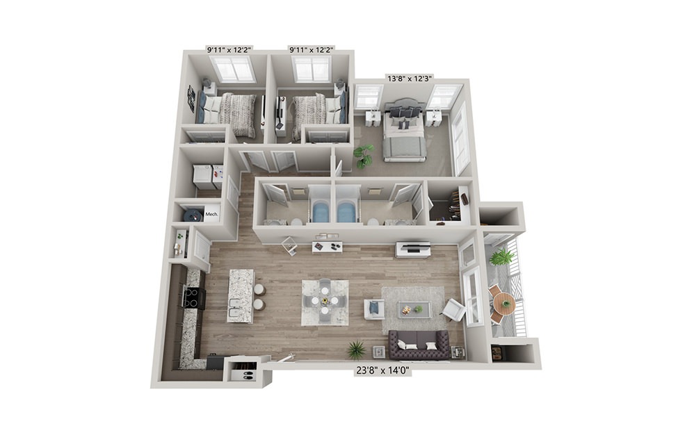 Savannah - 3 bedroom floorplan layout with 2 bath and 1252 square feet (1st floor 2D)