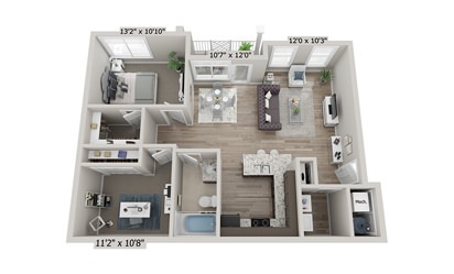 Dixie - 1 bedroom floorplan layout with 1 bath and 861 square feet