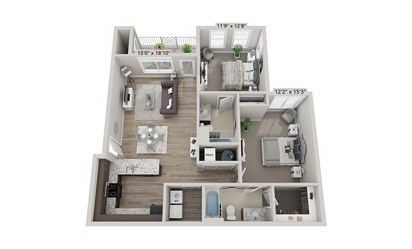 Madison - 2 bedroom floorplan layout with 2 bath and 1034 square feet