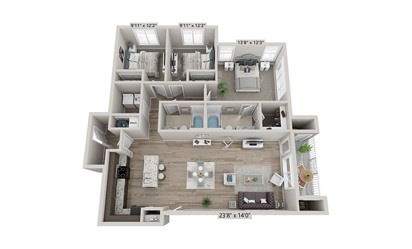 Montgomery (Attached Garage) - 3 bedroom floorplan layout with 2 bath and 1287 square feet